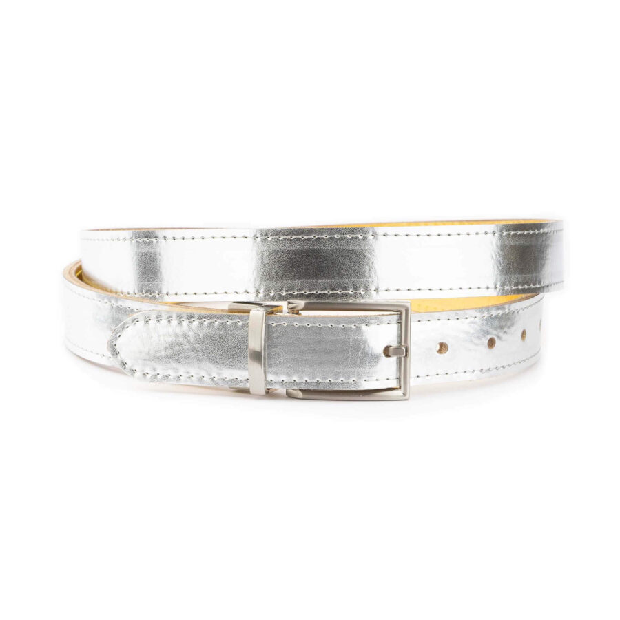 silver gold mens reversible belt genuine leather 1 30 MET6008 MET6007 RECSIL