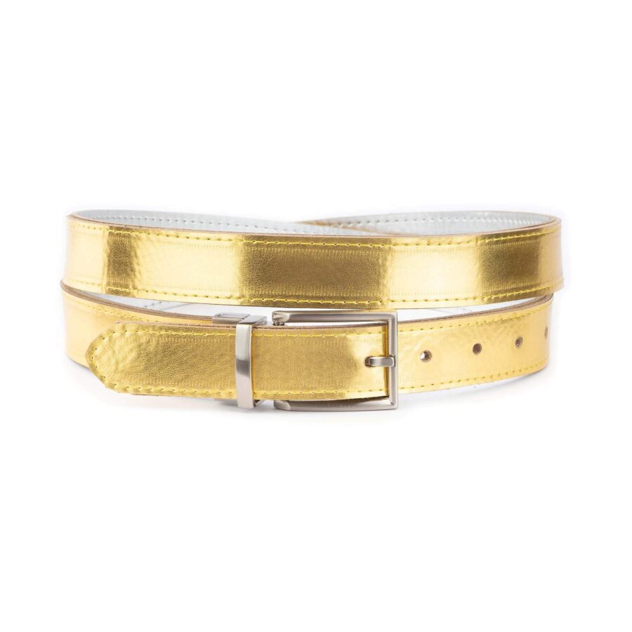 silver gold mens reversible belt genuine leather 2