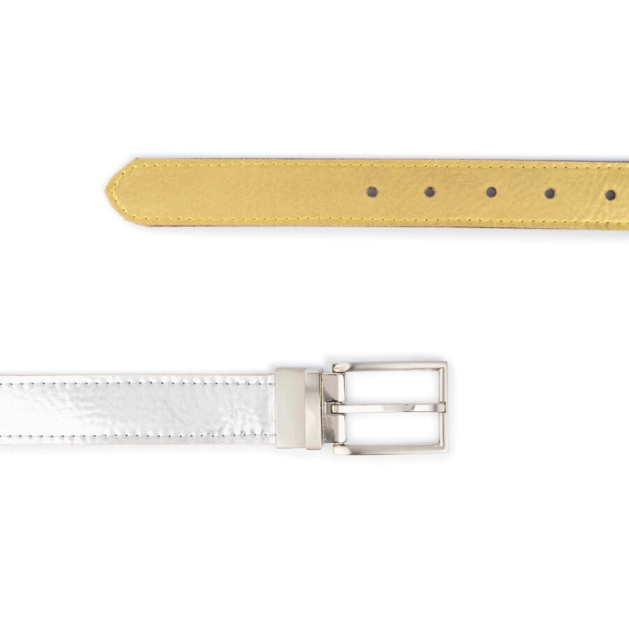 silver gold mens reversible belt genuine leather 3