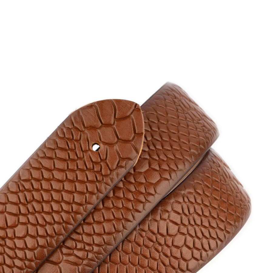 snake emboss belt strap leather light brown 2