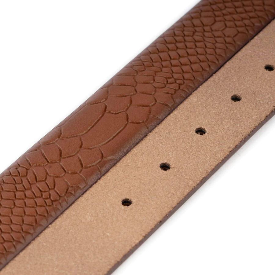 snake emboss belt strap leather light brown 3