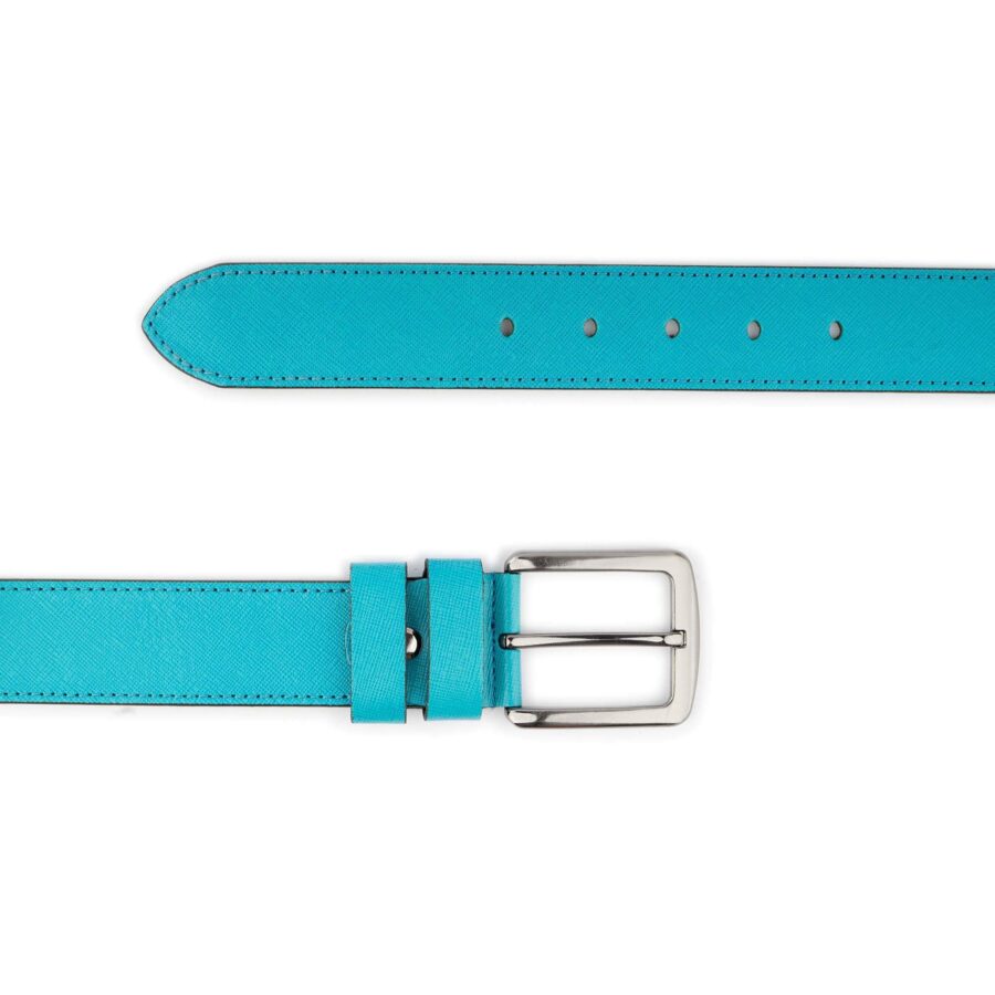 summer belt for denim turquoise saffiano leather 3