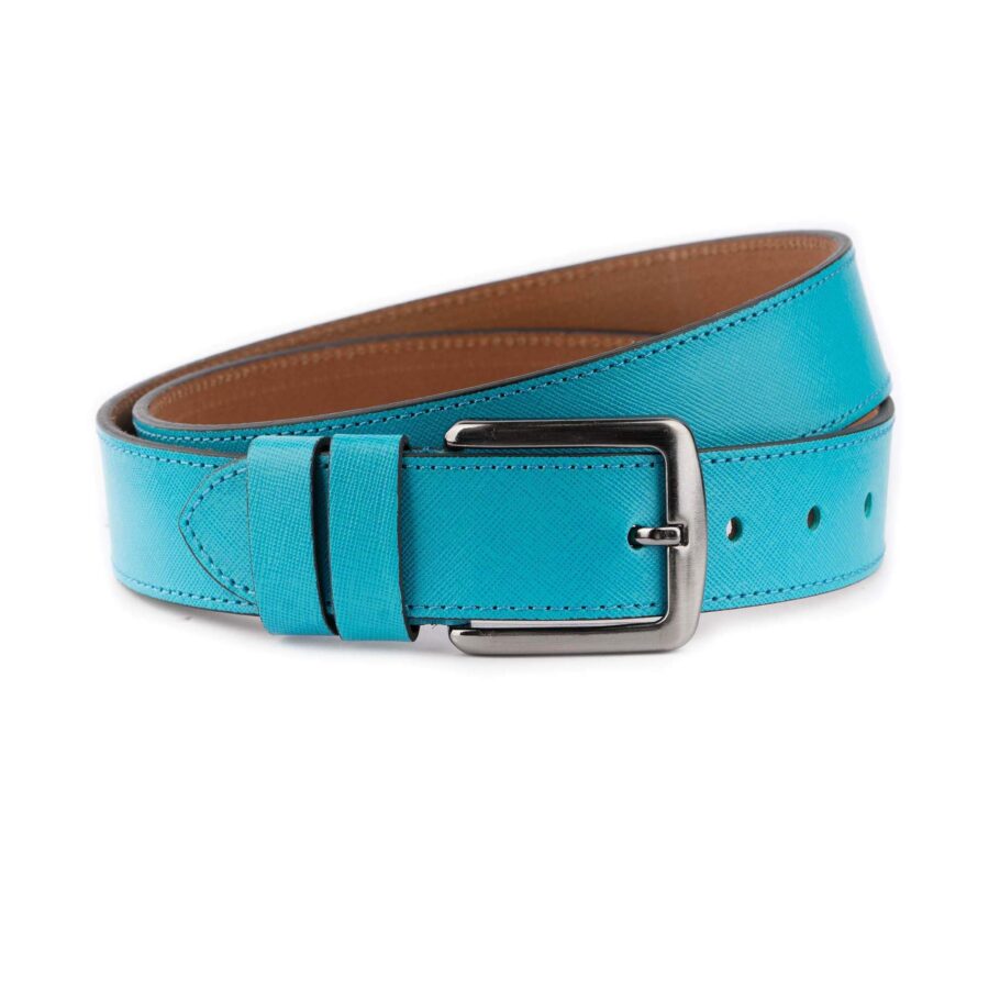 summer belt for denim turquoise saffiano leather 4