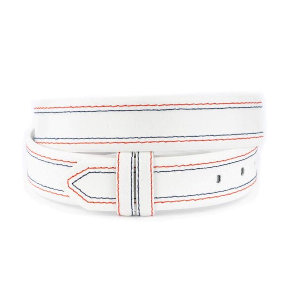 white belt strap for deisgner buckles blue red stitching 3 8 cm 1 30 22062024 38CUT WHITSTIT