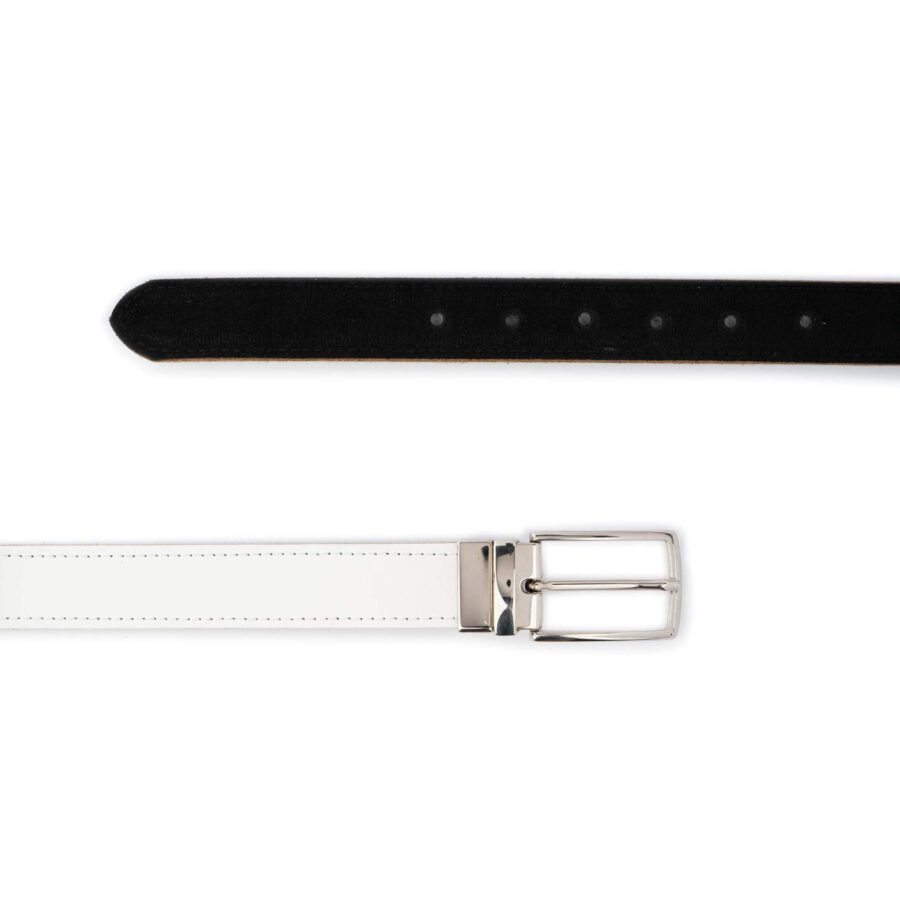 white black mens reversible belt with nickel buckle 2