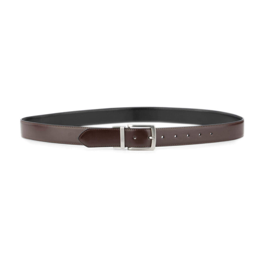 1 1 2 inch reversible mens belt black brown silver buckle 3