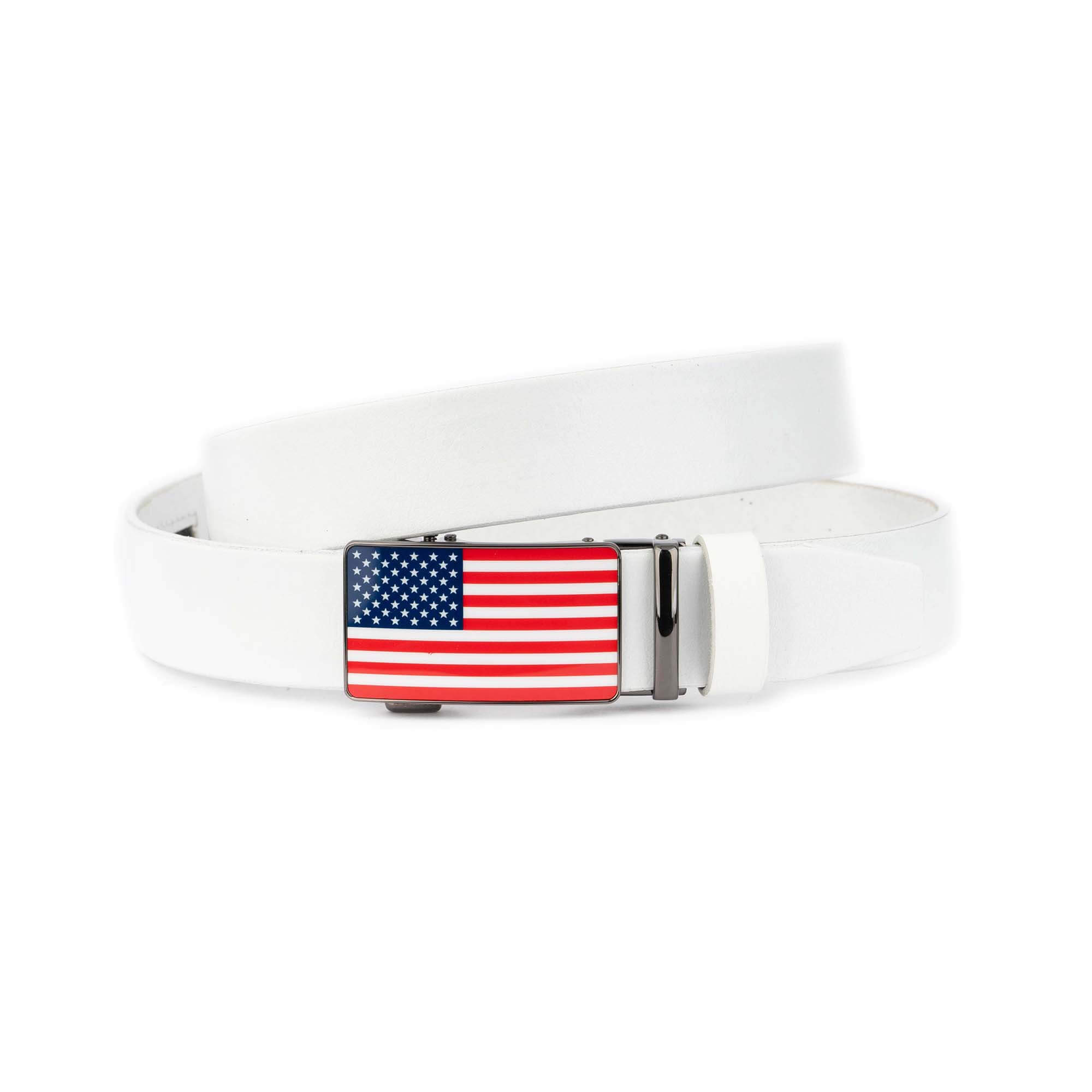 American flag belt mens ratcheting buckle white real leather 1 30102024 ALI 35 AUT WHITE