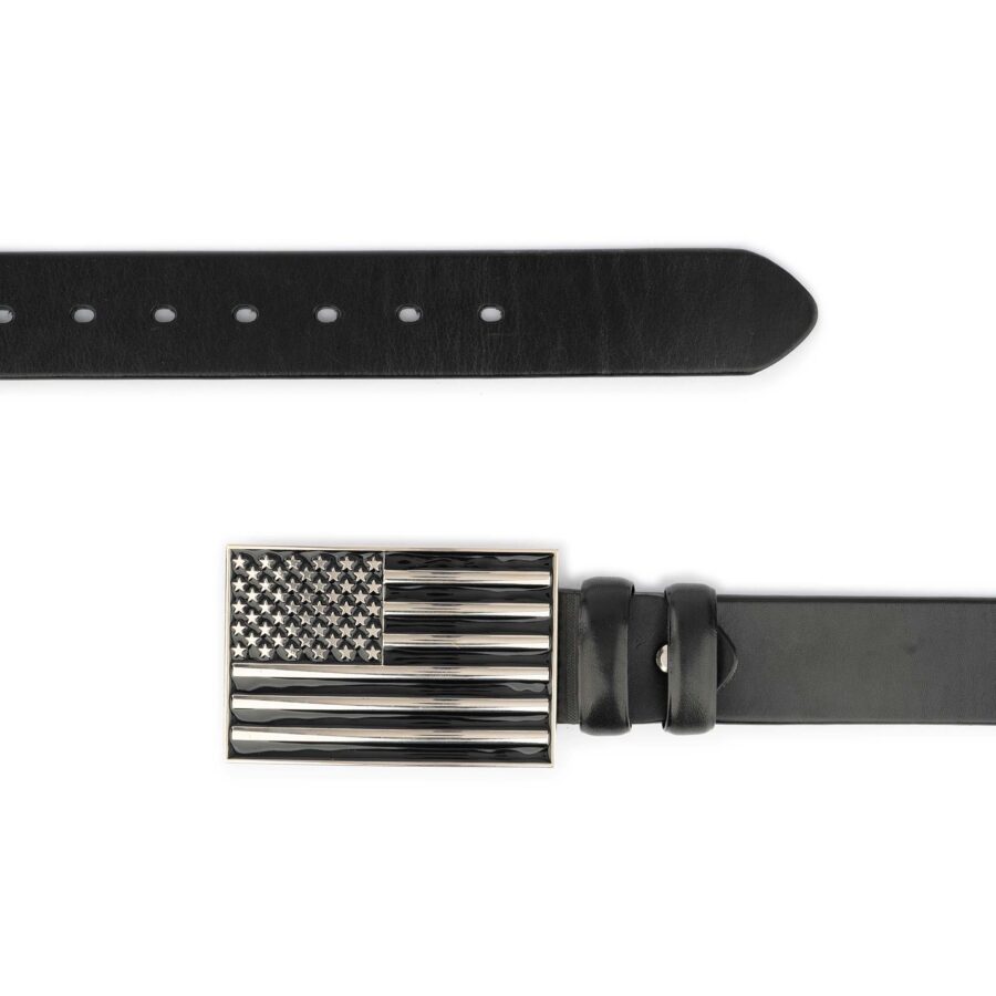 american flag leather belt thick black silver buckle 2