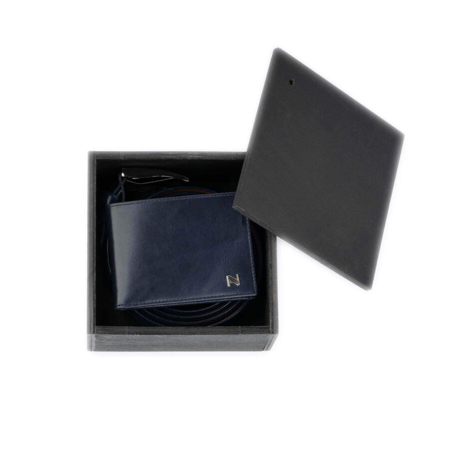 blue leather belt and wallet gift set for men 2