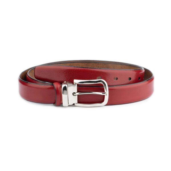 burgundy red belt for men with silver buckle top quality 1 07 02092024 AML