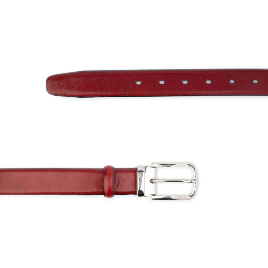 burgundy red belt for men with silver buckle top quality 2