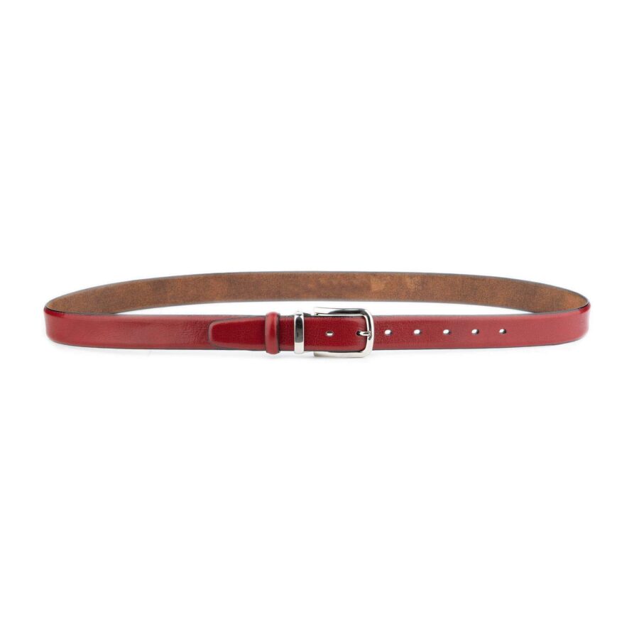 burgundy red belt for men with silver buckle top quality 4