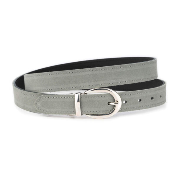 ladies reversible belt gray suede leather black silver buckle 1