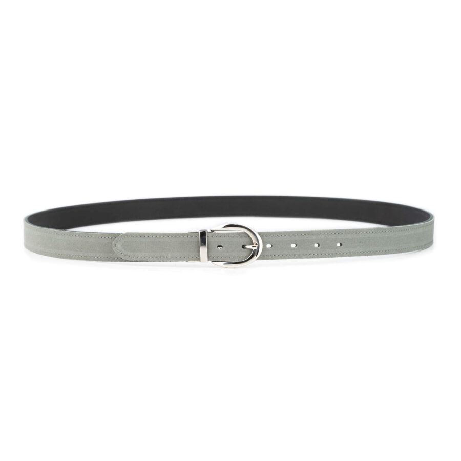 ladies reversible belt gray suede leather black silver buckle 2