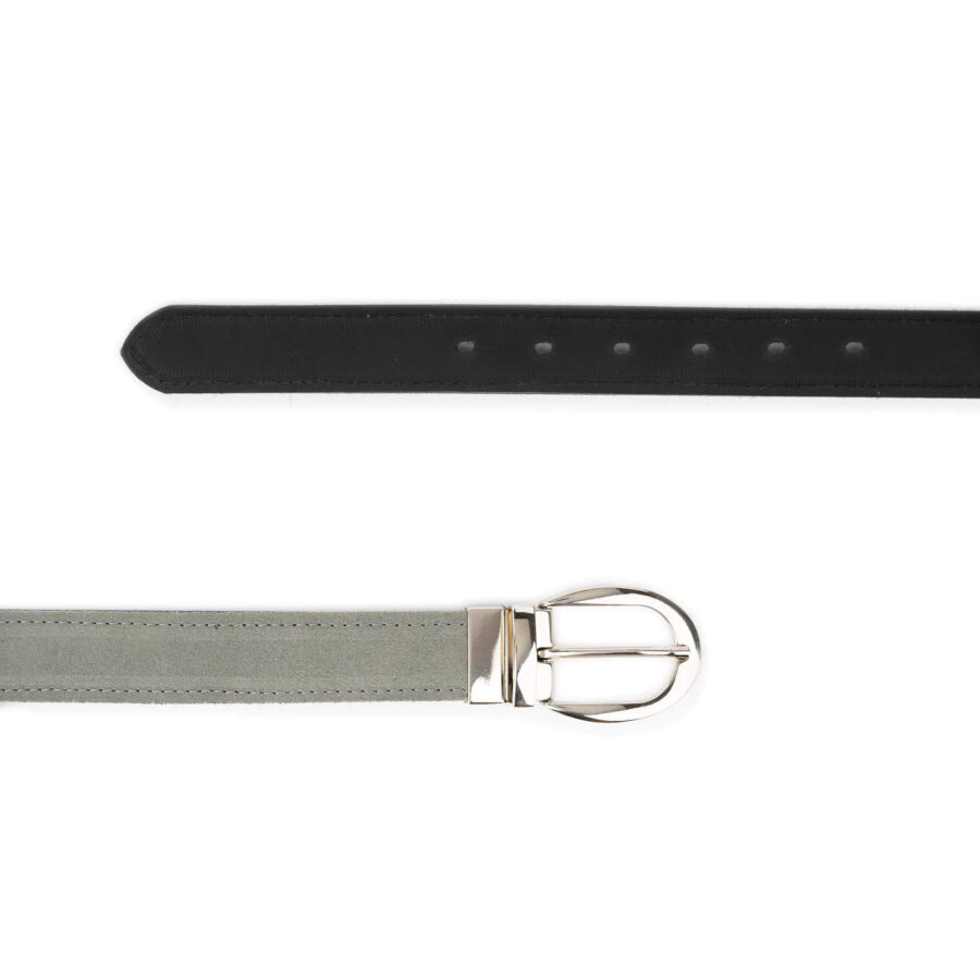 ladies reversible belt gray suede leather black silver buckle 5