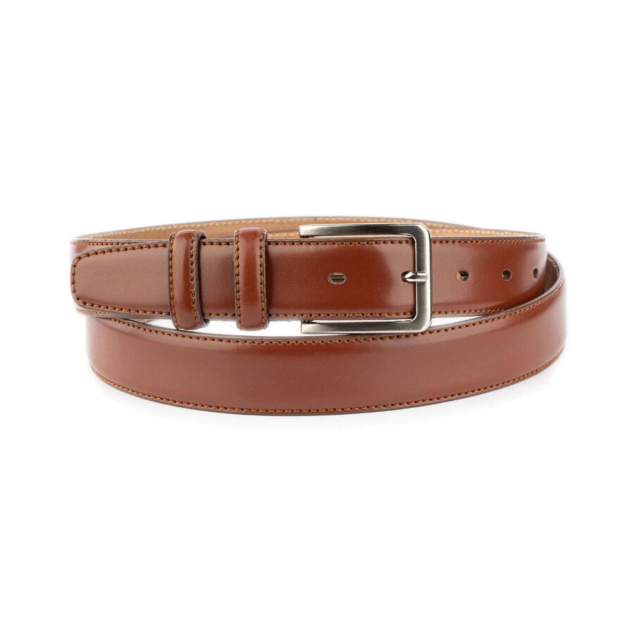 mens light brown dress belt with stitching 1 3 8 inch 1 16 02092024 AML