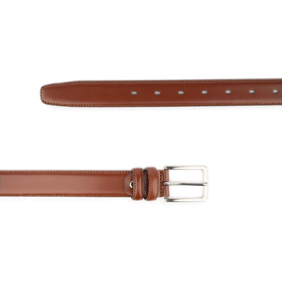 mens light brown dress belt with stitching 1 3 8 inch 2