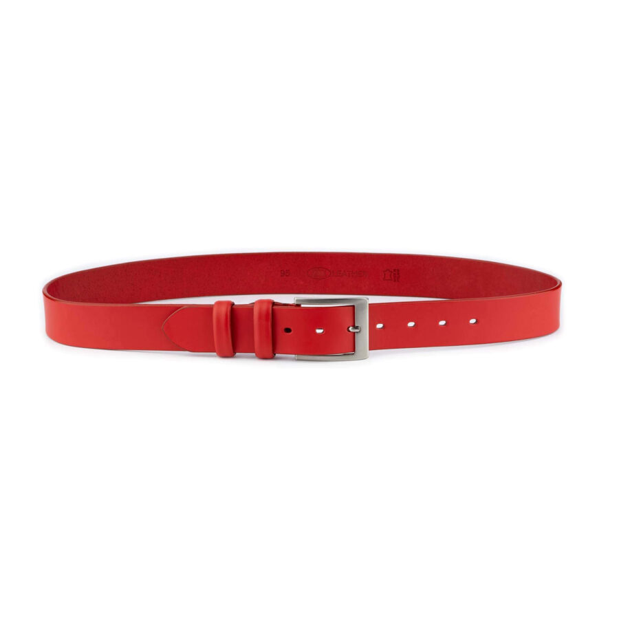 mens red belt thick leather full grain 4 0 cm wide 4