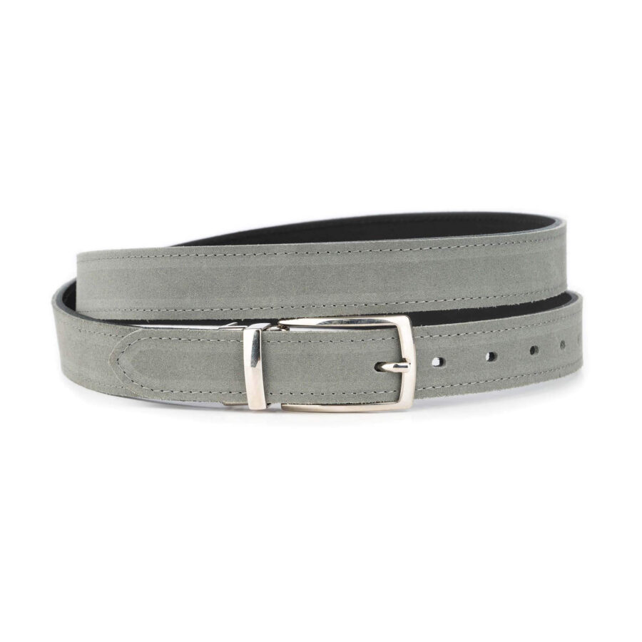 reversible mens belt gray suede leather black nickel buckle 1