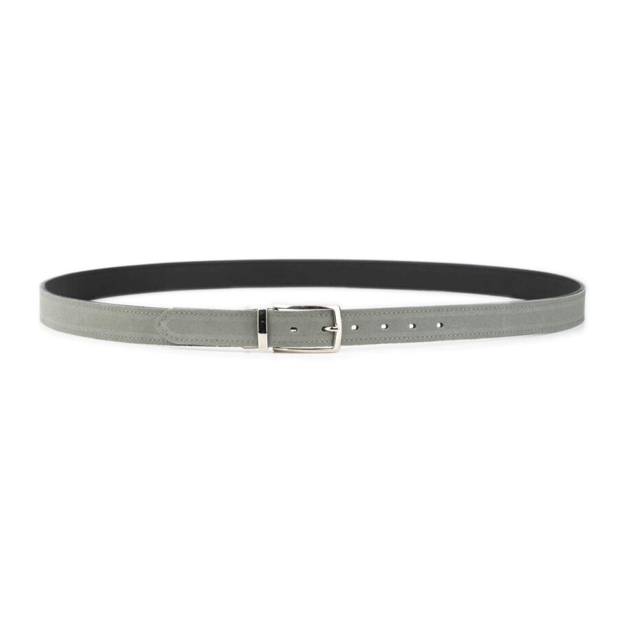 reversible mens belt gray suede leather black nickel buckle 2