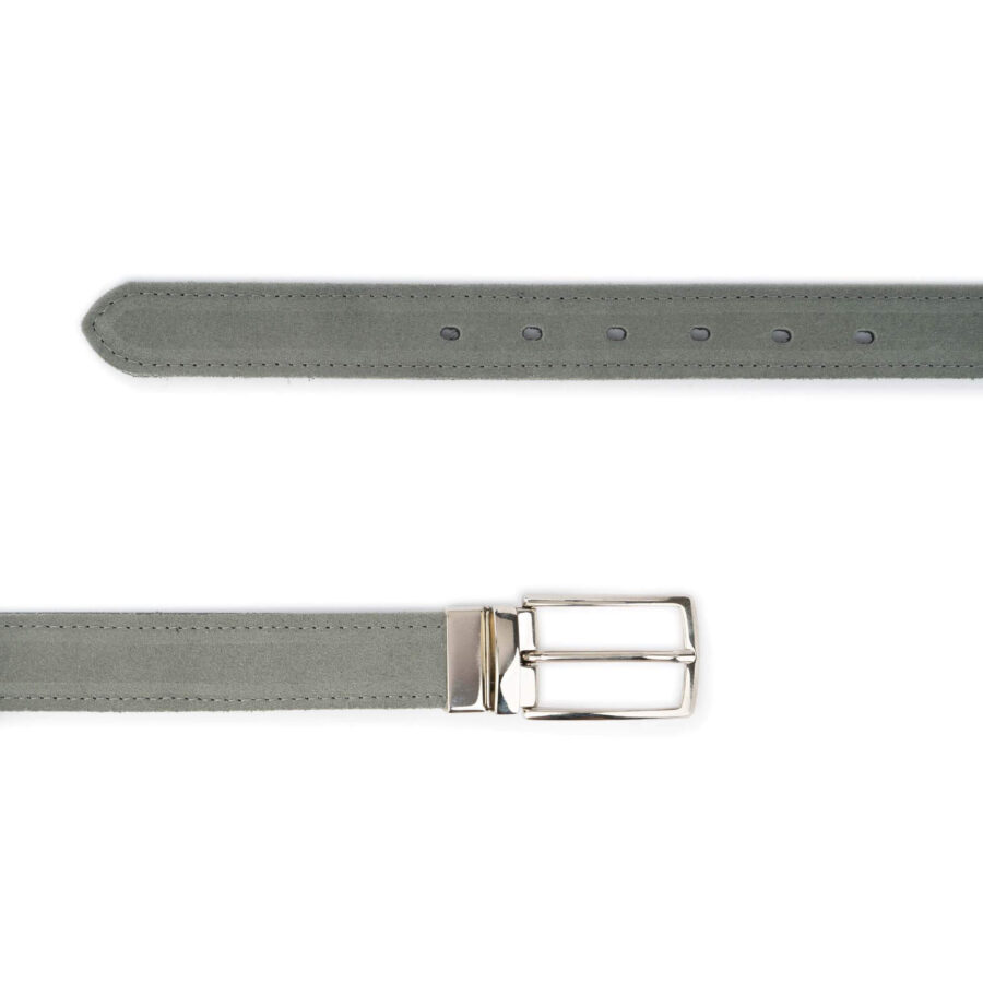 reversible mens belt gray suede leather black nickel buckle 3