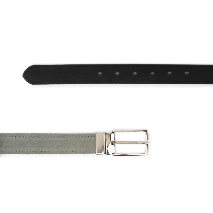 reversible mens belt gray suede leather black nickel buckle 4