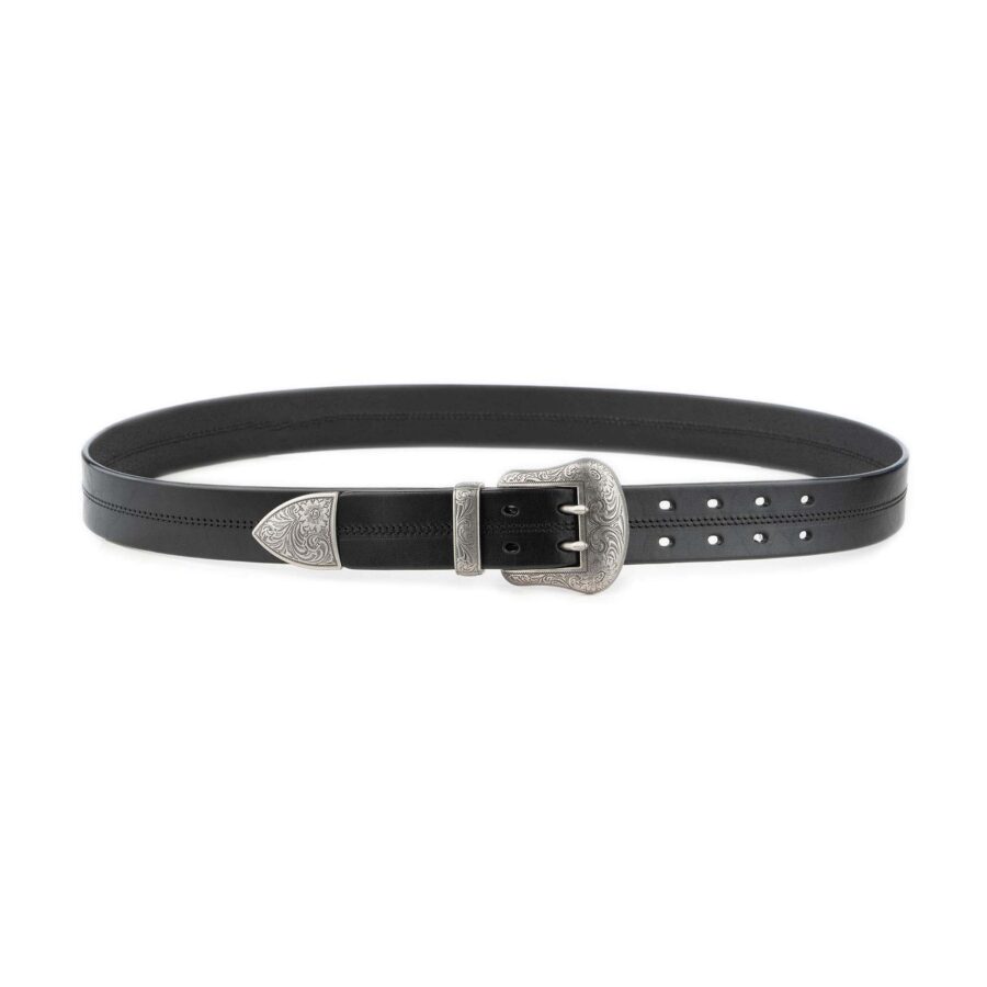 western double prong belt black genuine leather 1 1 2 inch thick 4