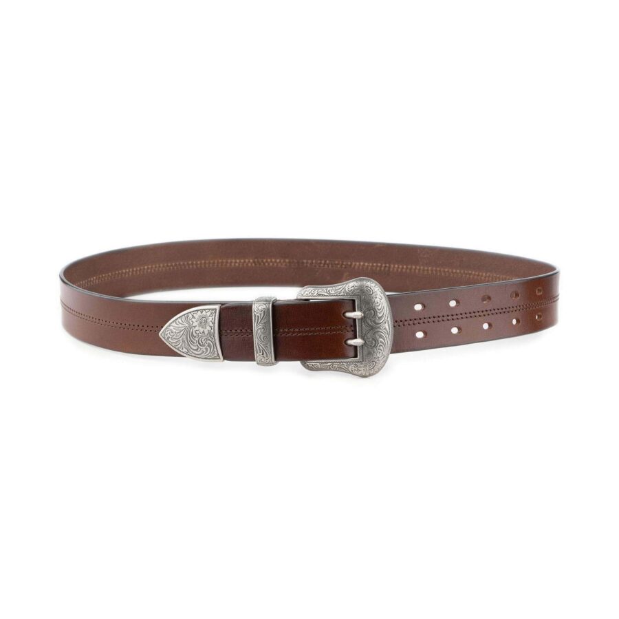 western double prong belt dark brown genuine leather 1 1 2 inch thick 5