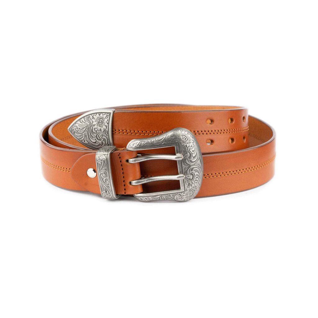 BRAVE REAL LEATHER DOUBLE WESTERN STYLE COGNAC COLOR BELT size 28 BRAVE Originals – BRAVE Leather main image 4