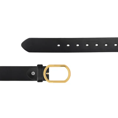 Belt For Jeans Oval Gold Buckle Full Grain Leather JEANS 40 OVAGD BLAFGL AML6