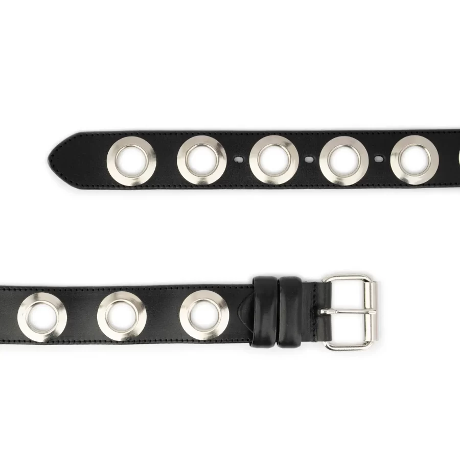 Black Full Grain Leather Grommet Belt – 1 5 Inch Thick with Oversized Hardware 3