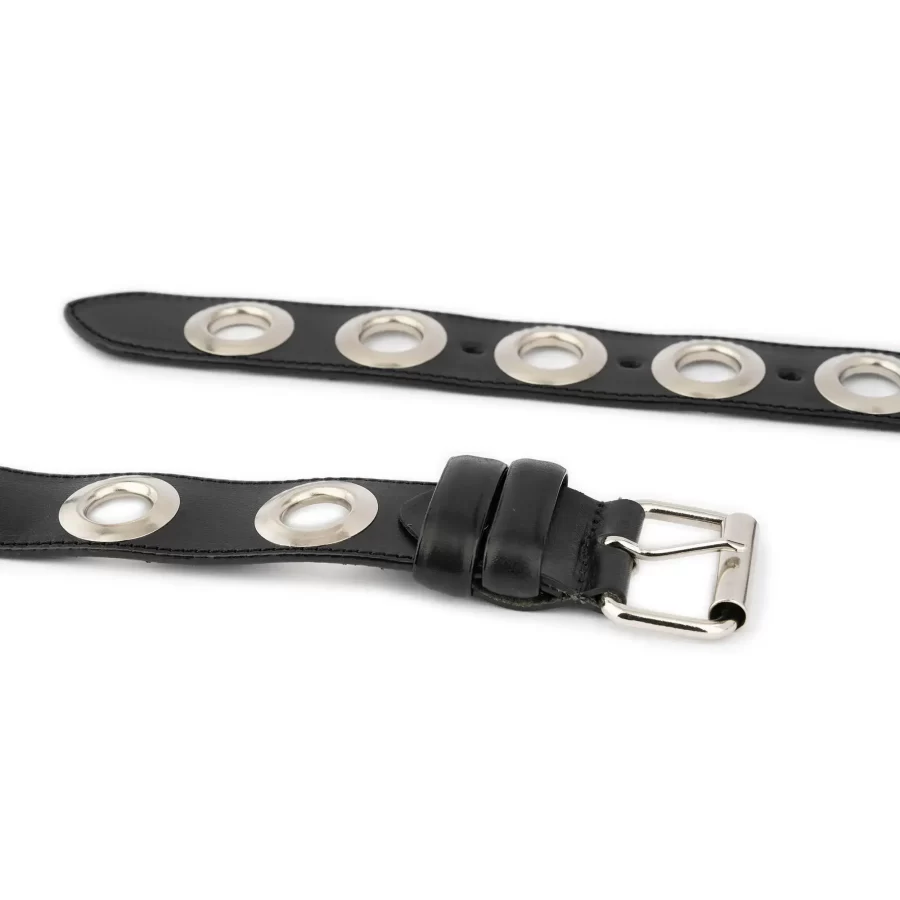 Black Full Grain Leather Grommet Belt – 1 5 Inch Thick with Oversized Hardware 4