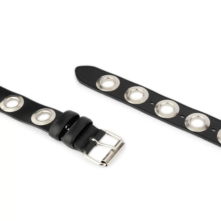 Black Full Grain Leather Grommet Belt – 1 5 Inch Thick with Oversized Hardware 5