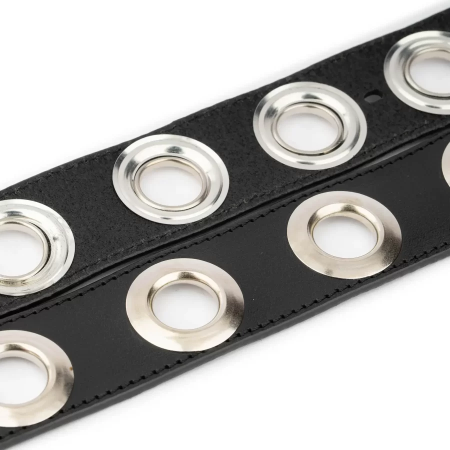 Black Full Grain Leather Grommet Belt – 1 5 Inch Thick with Oversized Hardware 6
