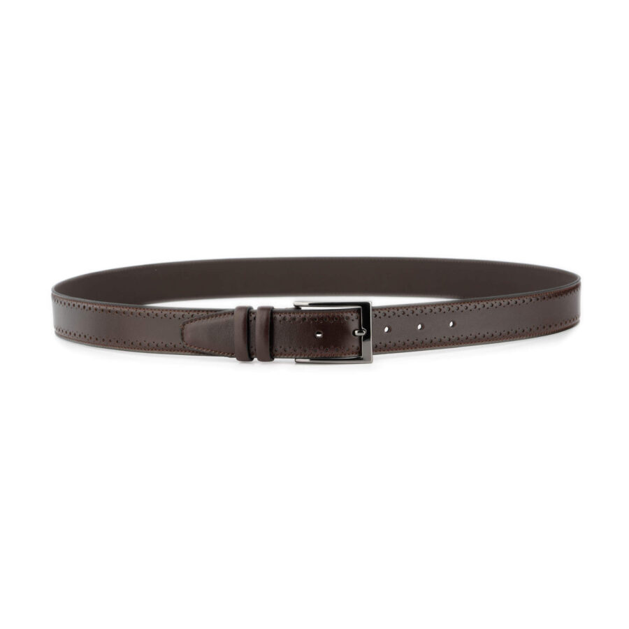 Mens Dress Belt with Brogue Detailing dark brown 2