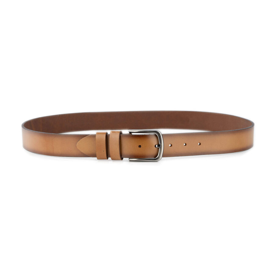 best belt for guys jeans light brown with darkened edges 2