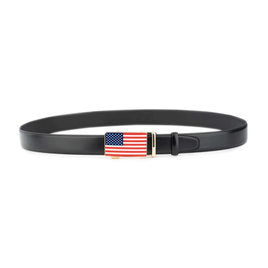 black mens belt ratchet american flag buckle vegan leather 2