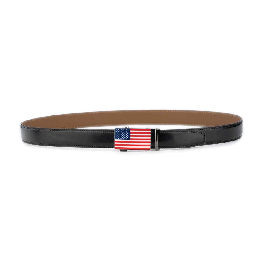 black mens ratchet belt USA flag buckle 4