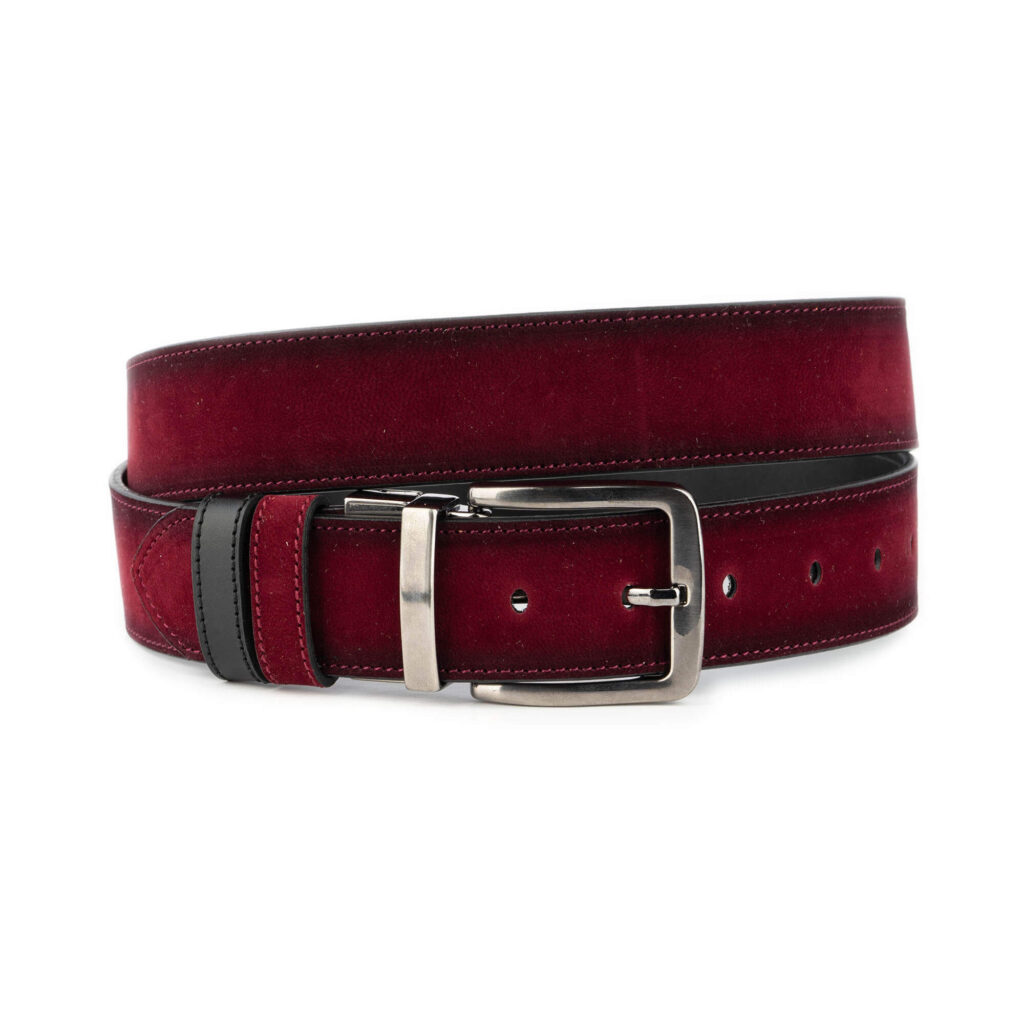 Buy Burgundy Suede Reversible Belt Vegan Leather 3.8 Cm  display picture 2