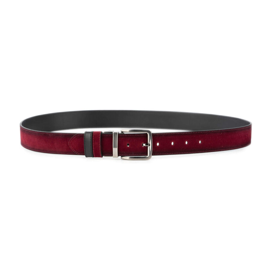 burgundy suede reversible belt vegan leather 3 8 cm 2