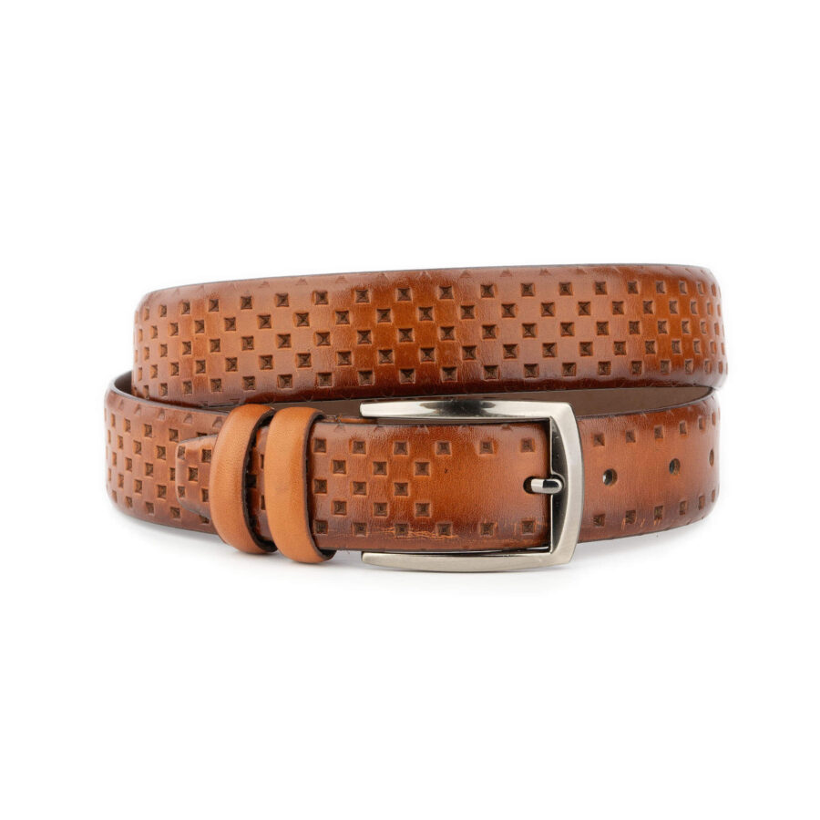 designer mens belt cognac leather laser cut squares 1 18092024 35 COGNAC DEREN LASER