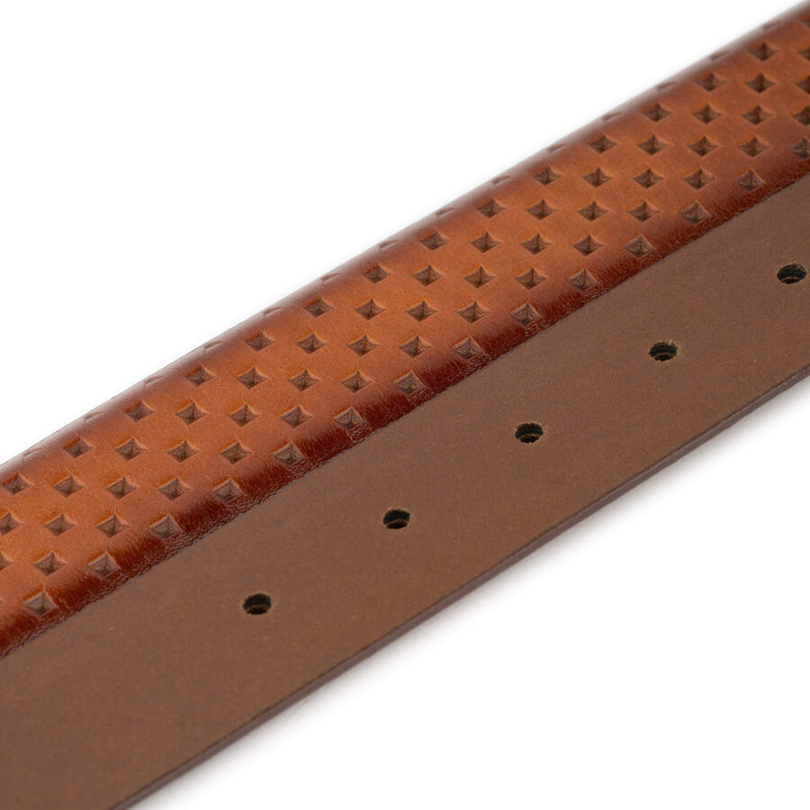 designer mens belt cognac leather laser cut squares 4