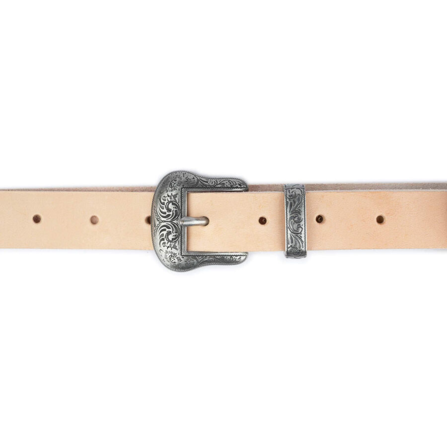 double buckle western belt for women natural color leather 3 0 cm 4