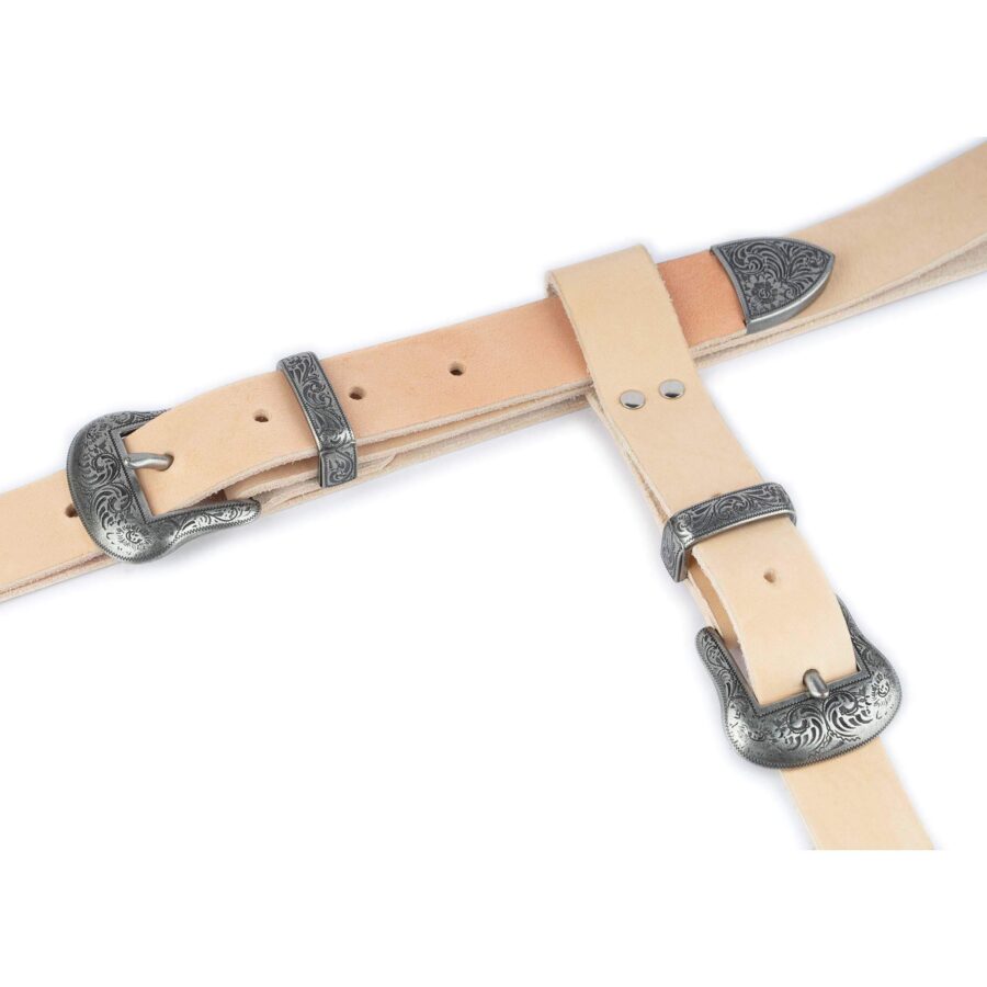 double buckle western belt for women natural color leather 3 5 cm 3