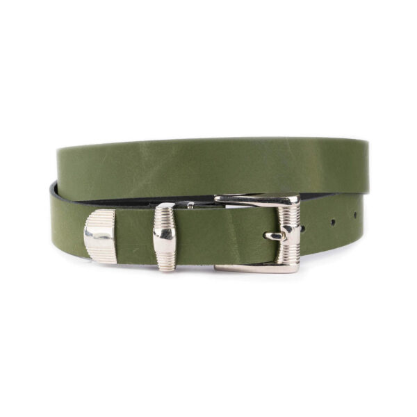 green leather belt with metal tip nickel hardware 1 17092024 30 GREEN PULL LDR