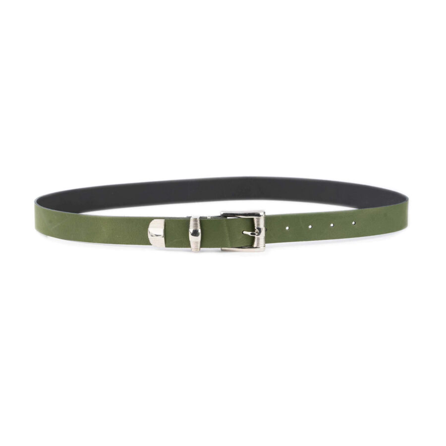 green leather belt with metal tip nickel hardware 4