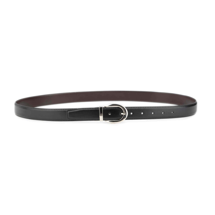 ladies reversible belt black brown vegan leather silver buckle 2