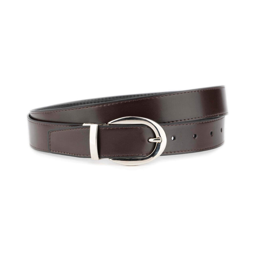 ladies reversible belt black brown vegan leather silver buckle 3