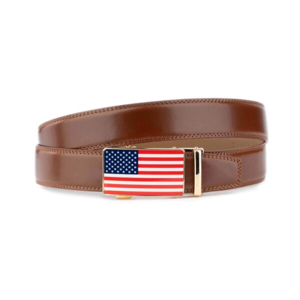 mens brown ratchet belt american flag golden buckle 1 30102024 ALI 35 AUT USAGDBROW