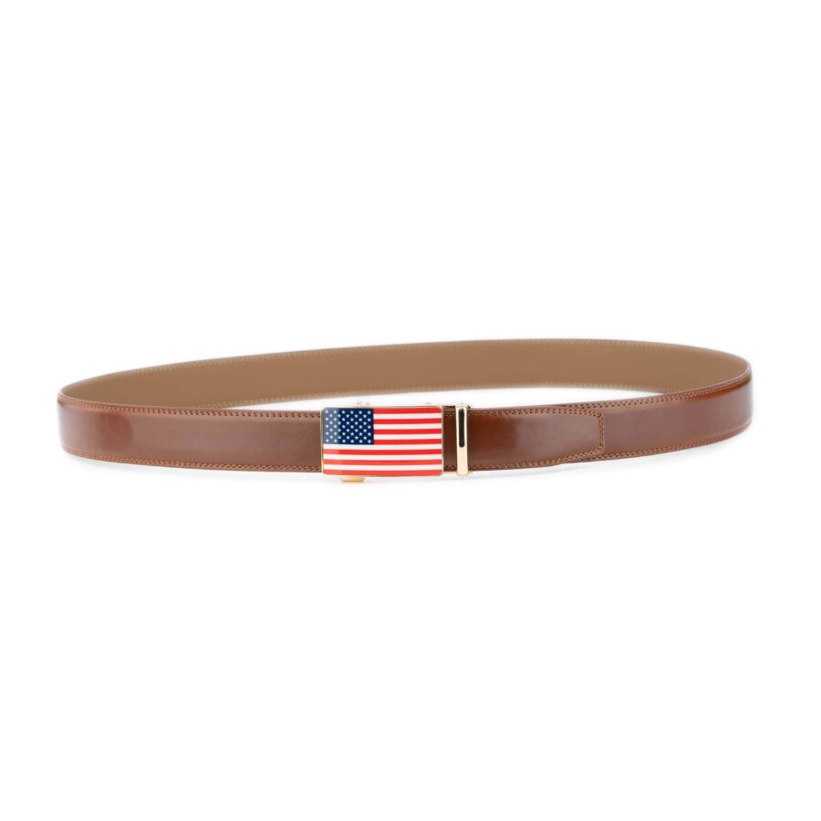 mens brown ratchet belt american flag golden buckle 2